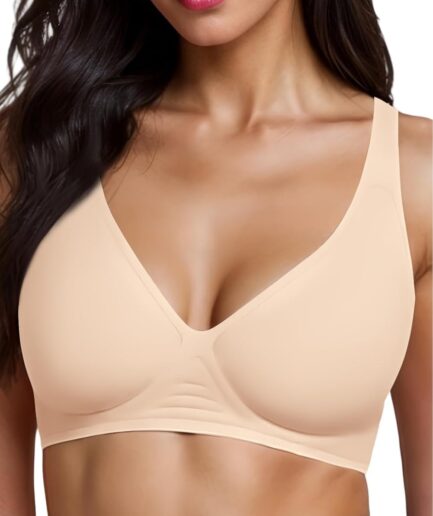 Deep V Bras for Women No Underwire Wireless Push Up Bra Seamless Plunge Bralette Comfort Supportive Bra Full Coverage
