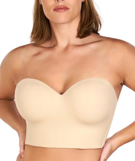 Longline Strapless Bra for Women, Anti-Slip Support Corset for Large Bust Convertible Bustier Bandeau for Big Breasts