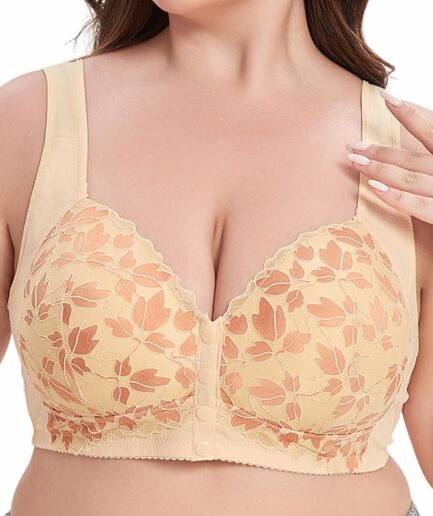 Plus Size Bra - Big Busted Women's Lace T-Shirt Bra with Front Close and Underwire