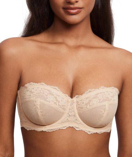 Unlined Lace Strapless Bra Sexy See Through Plus Size Convertible Underwire Bras