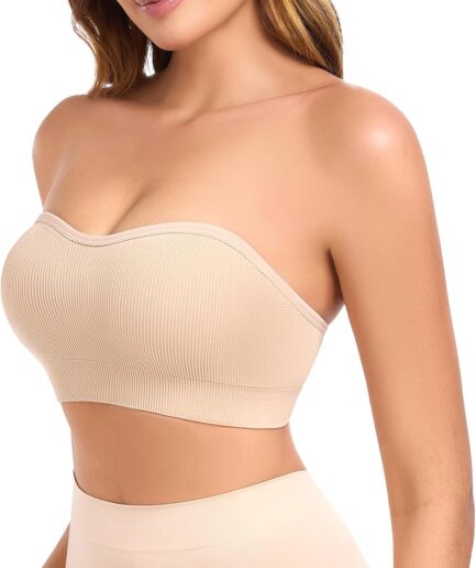 Strapless Bras for Women Non-Slip Padded Bandeau Bra Wireless Tube Top Bra Including Clear Straps