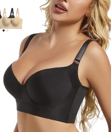 Push Up Bra for Women - Uplift Sculpting T-Shirt Bra with Full Back Coverage and Back Fat Smoothing