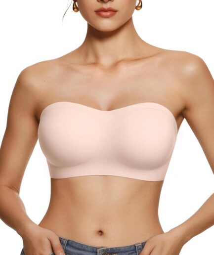 Women's Wireless Strapless Bra Seamless Padded Bandeau Bra Non-Slip Silicone Tube Top Push Up Convertible Bralette