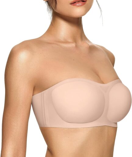 Womens Strapless Bras Push Up Bandeau Bra Non Slip Wireless Supportive Padded Bras Seamless Comfortable Tube Bra