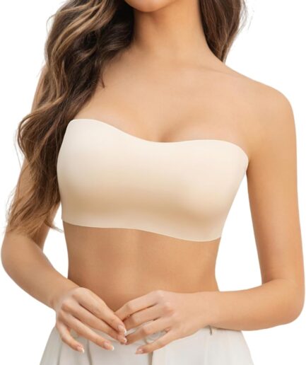 Strapless Bras for Women Nude Bra Push Up Women's Tube Top Bandeau Bra Bralette Plus Size Wireless Non-Slip Padded