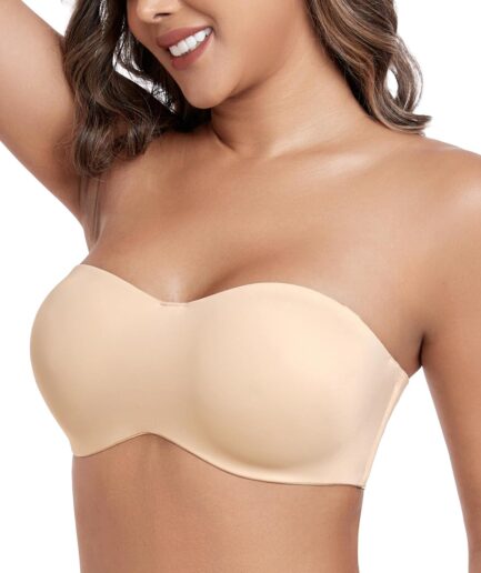 Women's Unlined Strapless Bra for Plus Size Minimizer Seamless Underwire Large Bust Bandeau