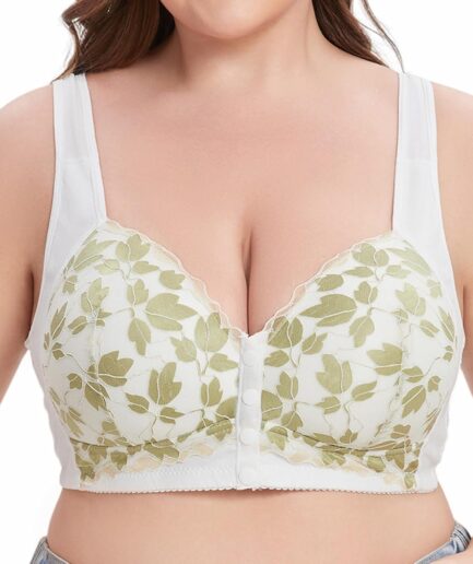 Plus Size Bra - Big Busted Women's Lace T-Shirt Bra with Front Close and Underwire