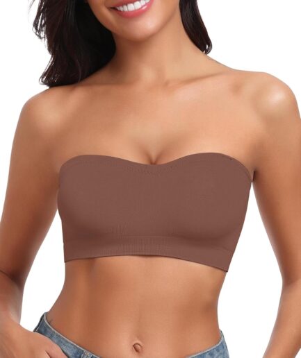 Strapless Bra for Women Bandeau Bras Seamless Wireless Padded Bandeau Top Non-Slip Tube Top