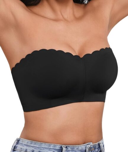 Strapless Bras for Women, Front Closure Anti-Slip Comfortable Bandeau Top, Wavy Edge Padded Bra