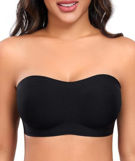 Smooth Strapless Bras for Women Non-Slip Wireless Bandeau Bra Padded Light Push Up Tube Top Bra