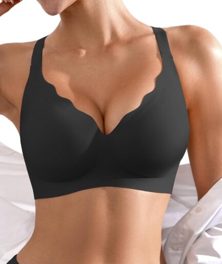 Seamless Wireless Bra for Women with Support - No Underwire Full Coverage Push Up Comfort Bras - Back Fat Smoothing