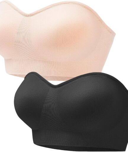 Strapless Bra for Women Comfort Non-Slip Seamless Padded Bandeau Bras Wireless Tube Top Bra with Multi-Way Straps
